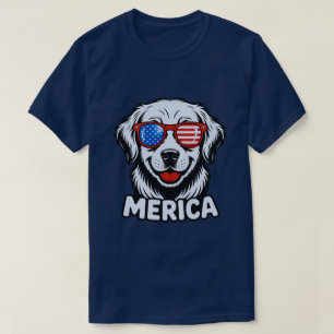 Merica Patiotic Dog glasses USA American Flag 4th T-Shirt