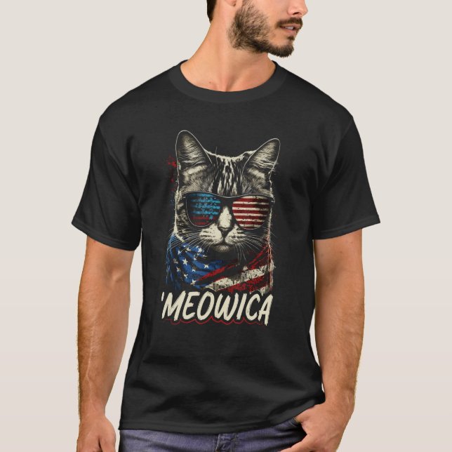 Merica Patriotic American Shorthair Meowica 4th of T-Shirt (Front)