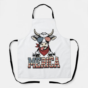 Merica Patriotic Cow Vintage Engraving Graphic_1 Apron