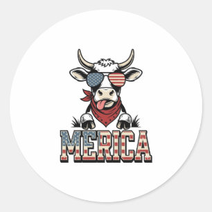 Merica Patriotic Cow Vintage Engraving Graphic_1 Classic Round Sticker