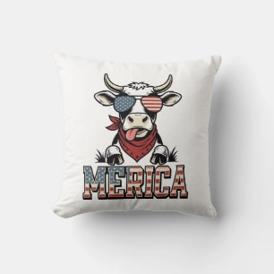 Merica Patriotic Cow Vintage Engraving Graphic_1 Cushion