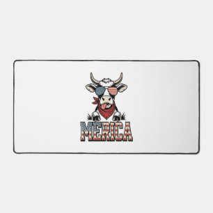 Merica Patriotic Cow Vintage Engraving Graphic_1 Desk Mat