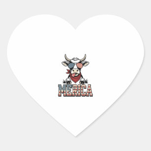 Merica Patriotic Cow Vintage Engraving Graphic_1 Heart Sticker