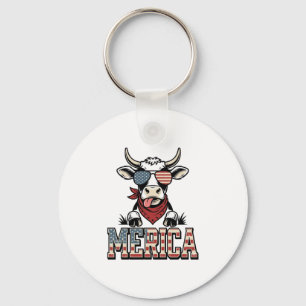 Merica Patriotic Cow Vintage Engraving Graphic_1 Key Ring