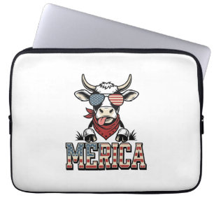 Merica Patriotic Cow Vintage Engraving Graphic_1 Laptop Sleeve