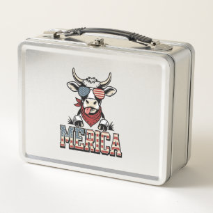 Merica Patriotic Cow Vintage Engraving Graphic_1 Metal Lunch Box