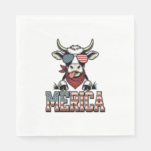 Merica Patriotic Cow Vintage Engraving Graphic_1 Napkin