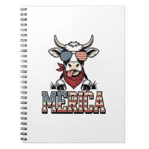 Merica Patriotic Cow Vintage Engraving Graphic_1 Notebook