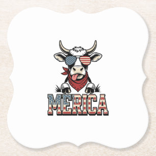 Merica Patriotic Cow Vintage Engraving Graphic_1 Paper Coaster