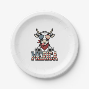 Merica Patriotic Cow Vintage Engraving Graphic_1 Paper Plate