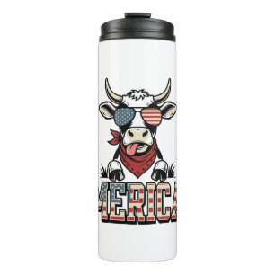 Merica Patriotic Cow Vintage Engraving Graphic_1 Thermal Tumbler