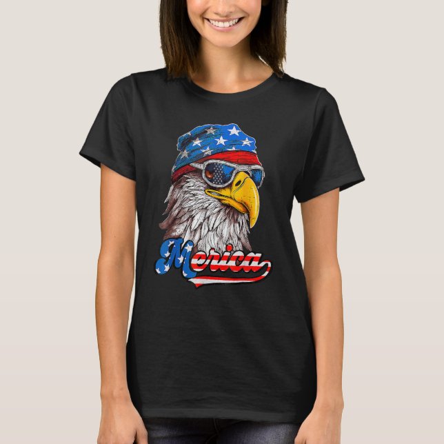 Merica Patriotic Eagle USA American Flag 4th Of Ju T-Shirt (Front)