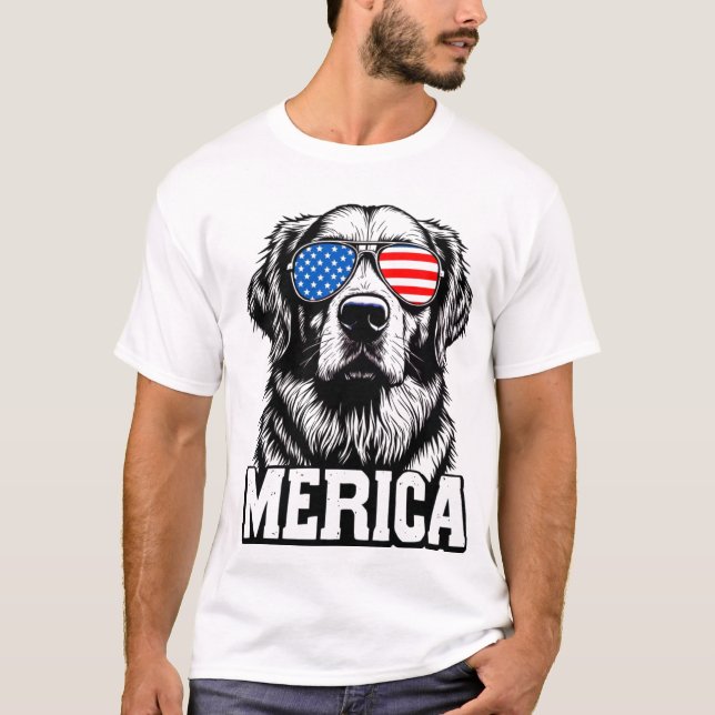 'Merica - Patriotic Golden Retriever T-Shirt (Front)