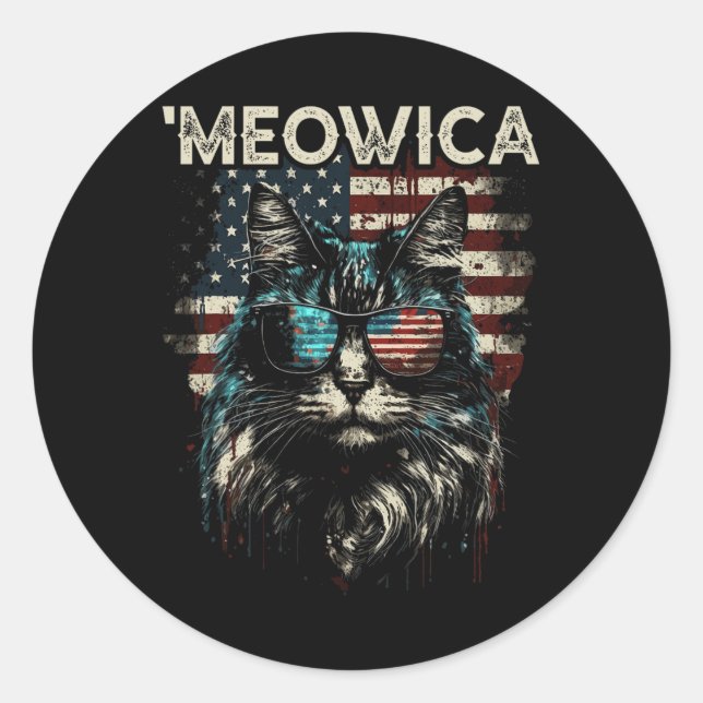Merica Patriotic Maine Coon Cat  Classic Round Sticker (Front)