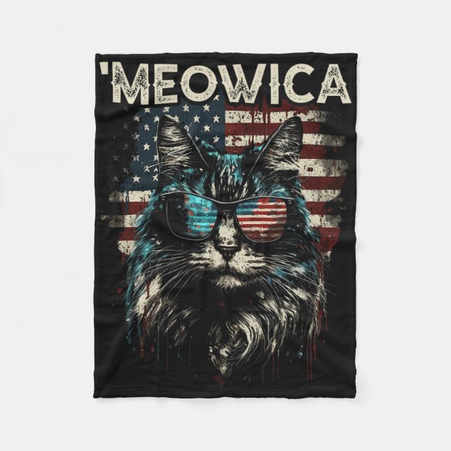 Merica Patriotic Maine Coon Cat  Fleece Blanket (Front)