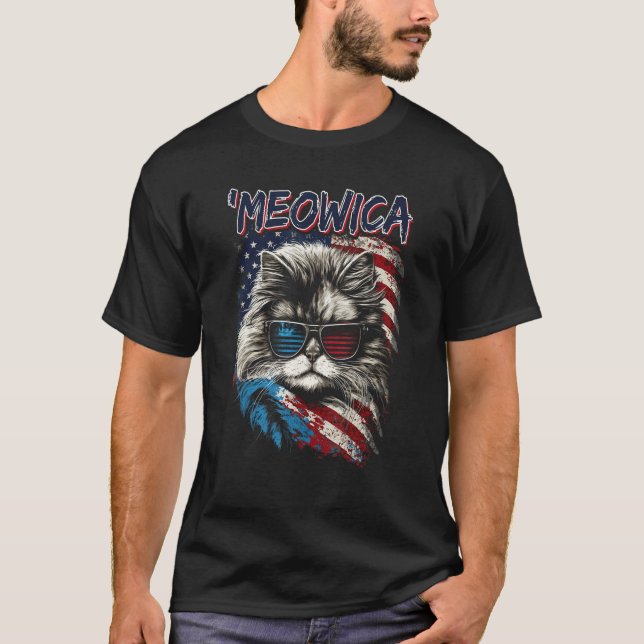 Merica Patriotic Persian Cat Meowica 4th of July C T-Shirt (Front)