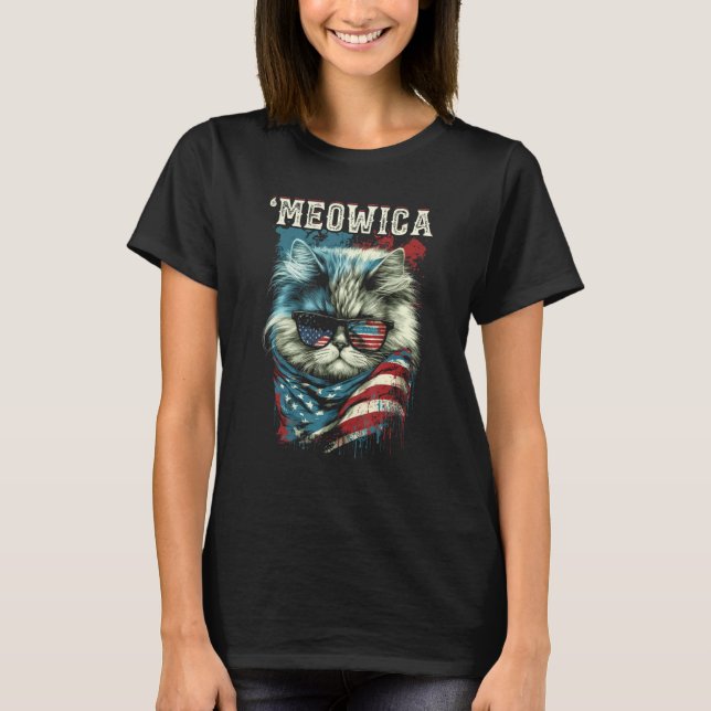 Merica Patriotic Persian Cat Meowica 4th of July C T-Shirt (Front)