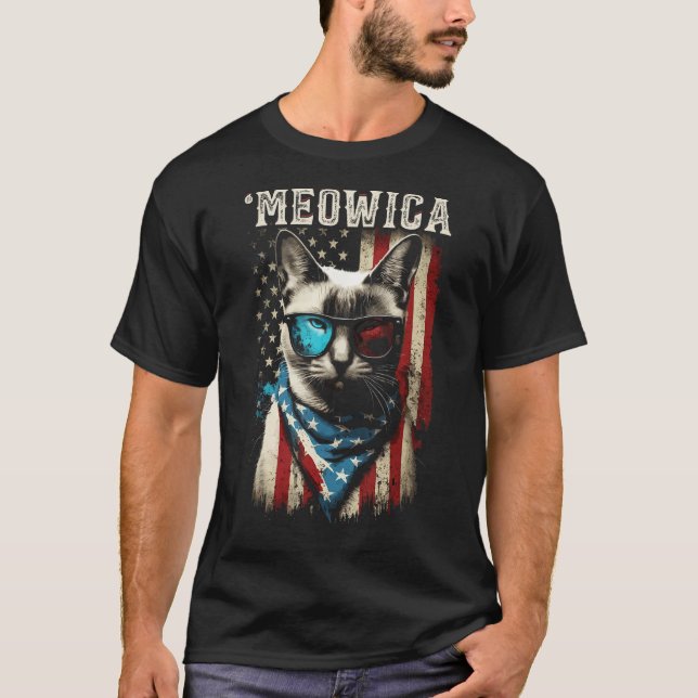 Merica Patriotic Siamese Cat Meowica 4th of July C T-Shirt (Front)