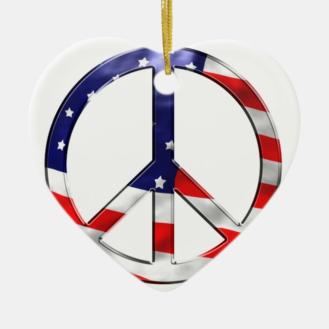 merica peace sign ceramic tree decoration (Front)