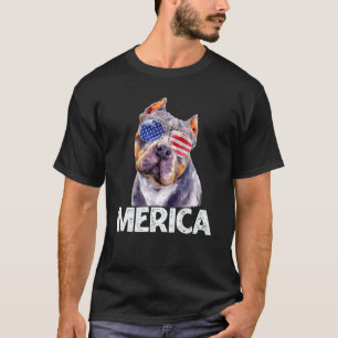 Merica Pitbull American Flag Sunglasses 4th Of Jul T-Shirt