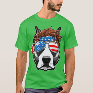 Merica Pitbull Dog 4th Of July American Flag  T-Shirt