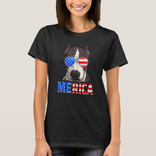 Merica Pitbull Dog American Flag 4th Of July T-Shirt