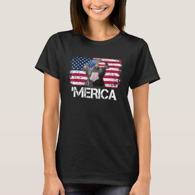 'merica Pitbull Sunglasses  American Flag 4th Of J T-Shirt (Front)