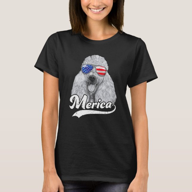 Merica Poodle Usa American Flag Sunglasses July 4t T-Shirt (Front)