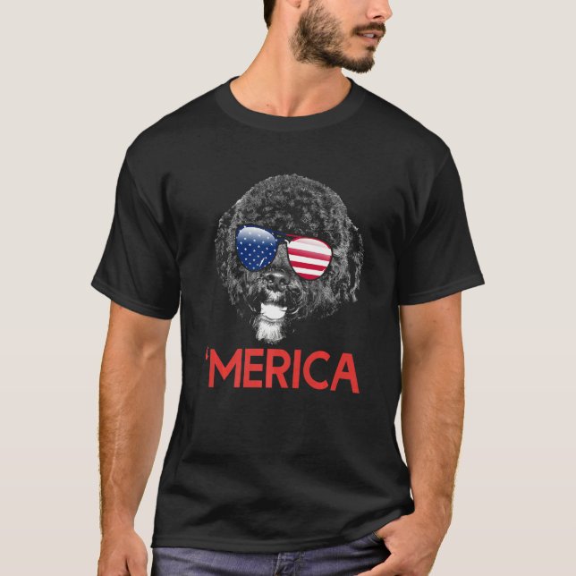Merica Portuguese Water Dog American Flag 4th Of J T-Shirt (Front)