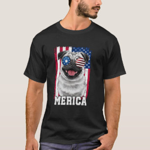 Merica Pug USA Flag Patriotic 4th of July Dog Love T-Shirt