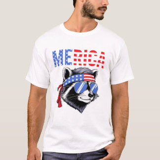 Merica Raccoon USA Flag Bandana Sunglasses Funny T-Shirt