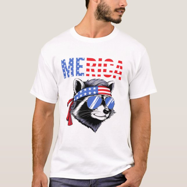 Merica Raccoon USA Flag Bandana Sunglasses Funny  T-Shirt (Front)