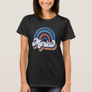 Merica Rainbow Usa 4th Of July Vintage America Fla T-Shirt