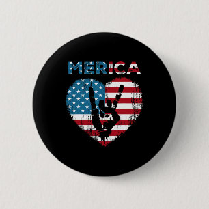 Merica Rock Sign 4th Of July American Flag Usa Men 6 Cm Round Badge
