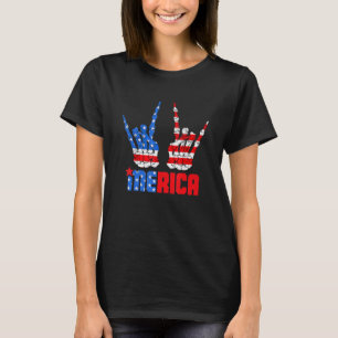 Merica Rock Sign 4th Of July Patriotic American Fl T-Shirt