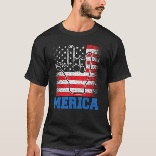 Merica Rock Sign 4th of July US USA American Flag T-Shirt