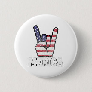 Merica Rock Sign 4th Of July Vintage American Flag 6 Cm Round Badge