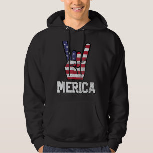 Merica Rock Sign 4th Of July Vintage American Flag Hoodie