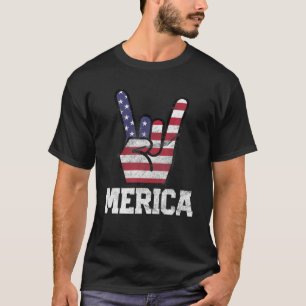 Merica Rock Sign 4Th Of July Vintage American Flag T-Shirt