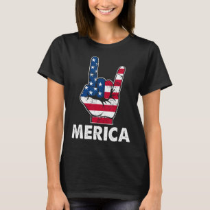Merica Rock Sign 4th Of July Vintage American Flag T-Shirt
