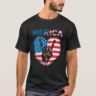 Merica Rock Sign 4th of July Vintage American Flag T-Shirt