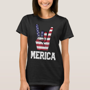 Merica Rock Sign 4th Of July Vintage American Flag T-Shirt