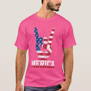 Merica Rock Sign 4th of July Vintage American Flag T-Shirt