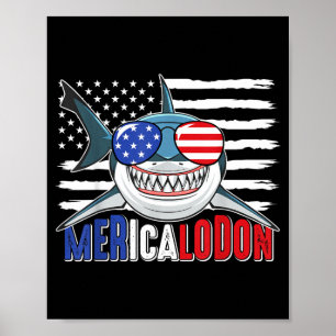 Merica Shark Funny 4th of July Megalodon American Poster