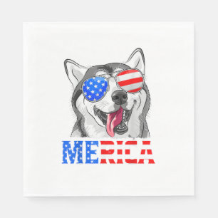Merica Siberian Husky Dog American Flag 4th Of Jul Napkin