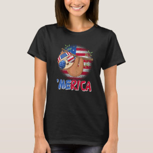 Merica Sloth Usa Flag Sunglasses Headband 4th Of J T-Shirt