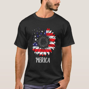 Merica Sunflower 4th Of July Women American Flag P T-Shirt