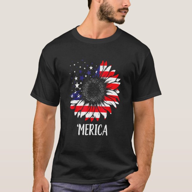 Merica Sunflower 4th Of July Women American Flag P T-Shirt (Front)