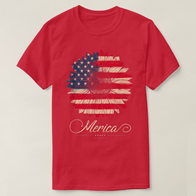Merica Sunflower Retro USA Flag 4th of July  T-Shirt (Design Front)