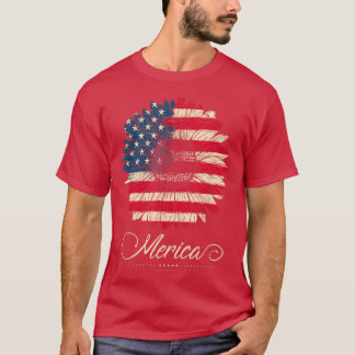 Merica Sunflower Retro USA Flag 4th of July T-Shirt